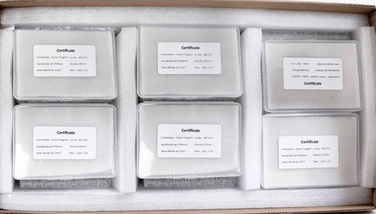 plastic boxes with batch number labels